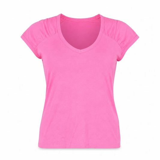 Front view of Neutral Territory Women's Pink V-Neck Top, size 18