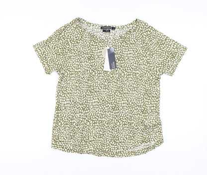 Monoprix Women's Green Geometric T-Shirt, Size S