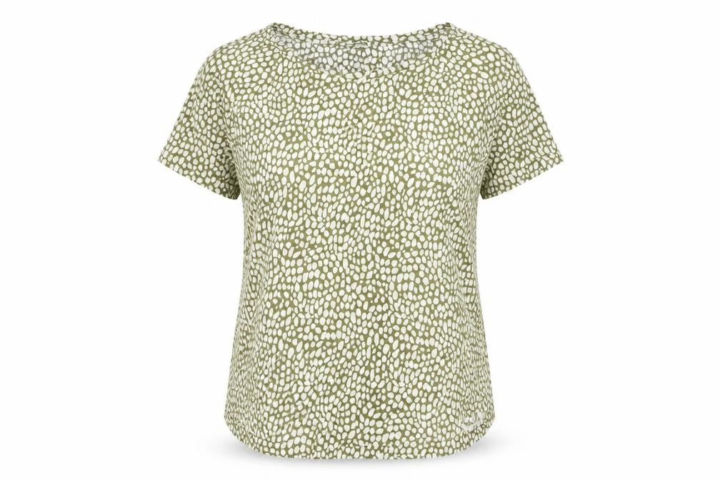 Front view of Monoprix Women's Green Geometric T-Shirt, size S