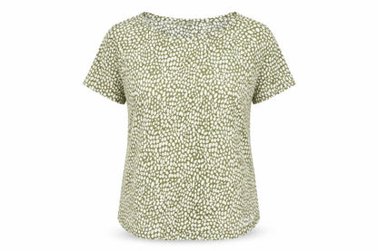 Front view of Monoprix Women's Green Geometric T-Shirt, size S