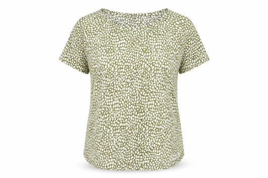 Front view of Monoprix Women's Green Geometric T-Shirt, size S