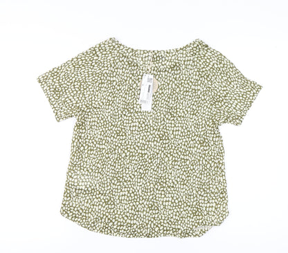 Monoprix Women's Green Geometric T-Shirt, Size S