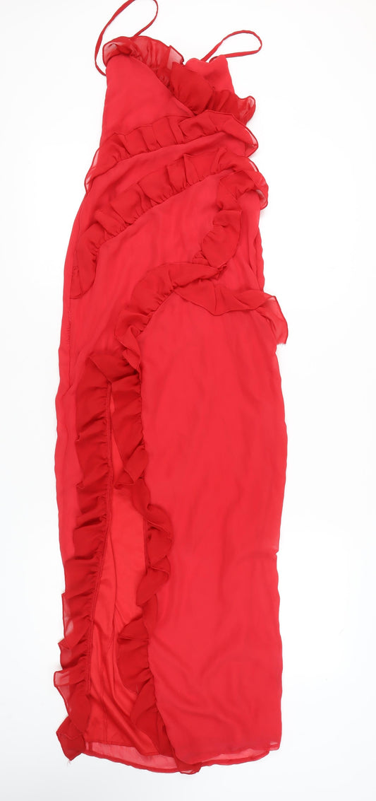 PrettyLittleThing Women Red Long Sleeveless Dress Size 4