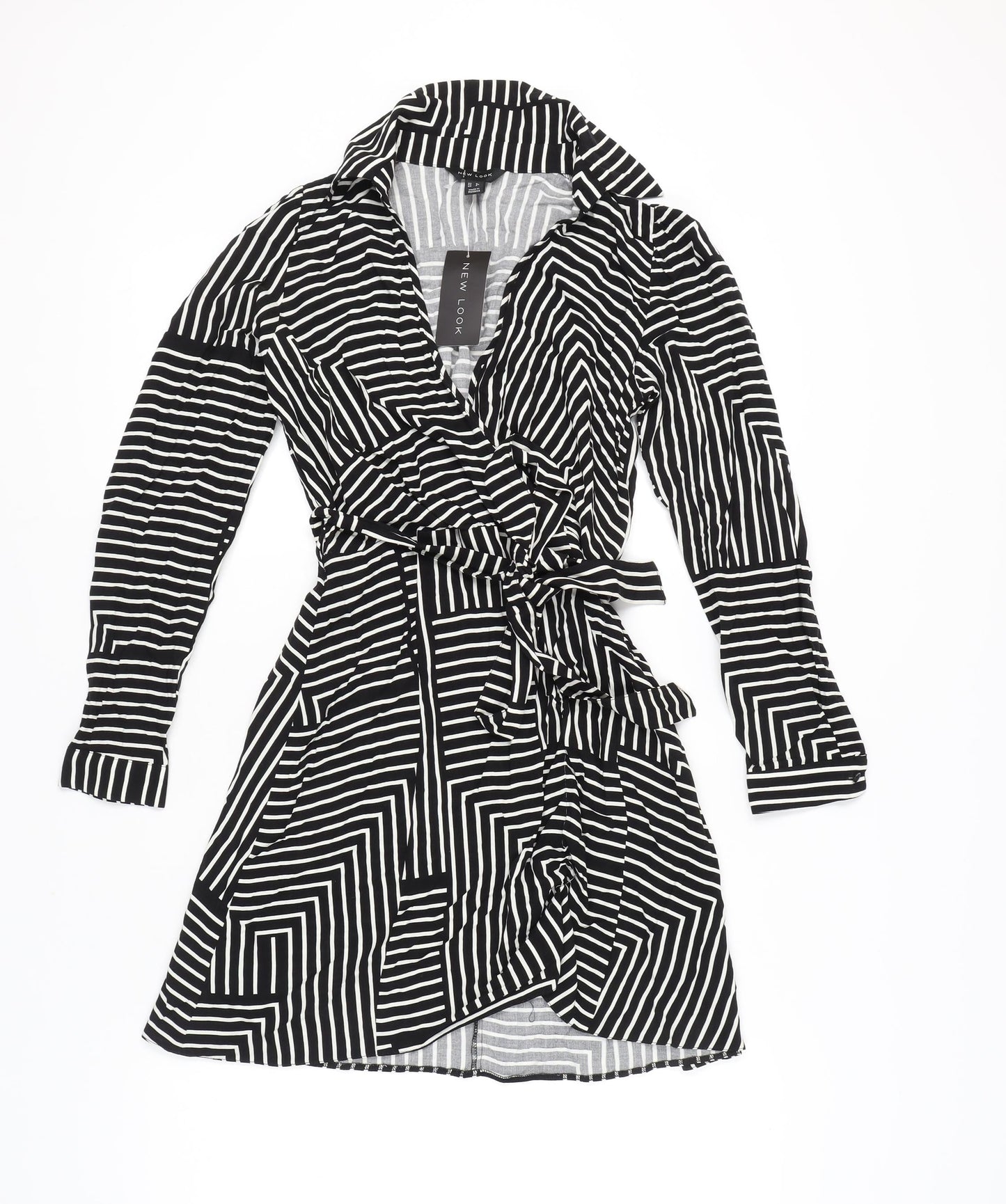 New Look Women's Black Striped Wrap Dress Size 8