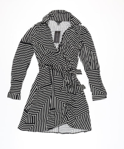 New Look Women's Black Striped Wrap Dress Size 8