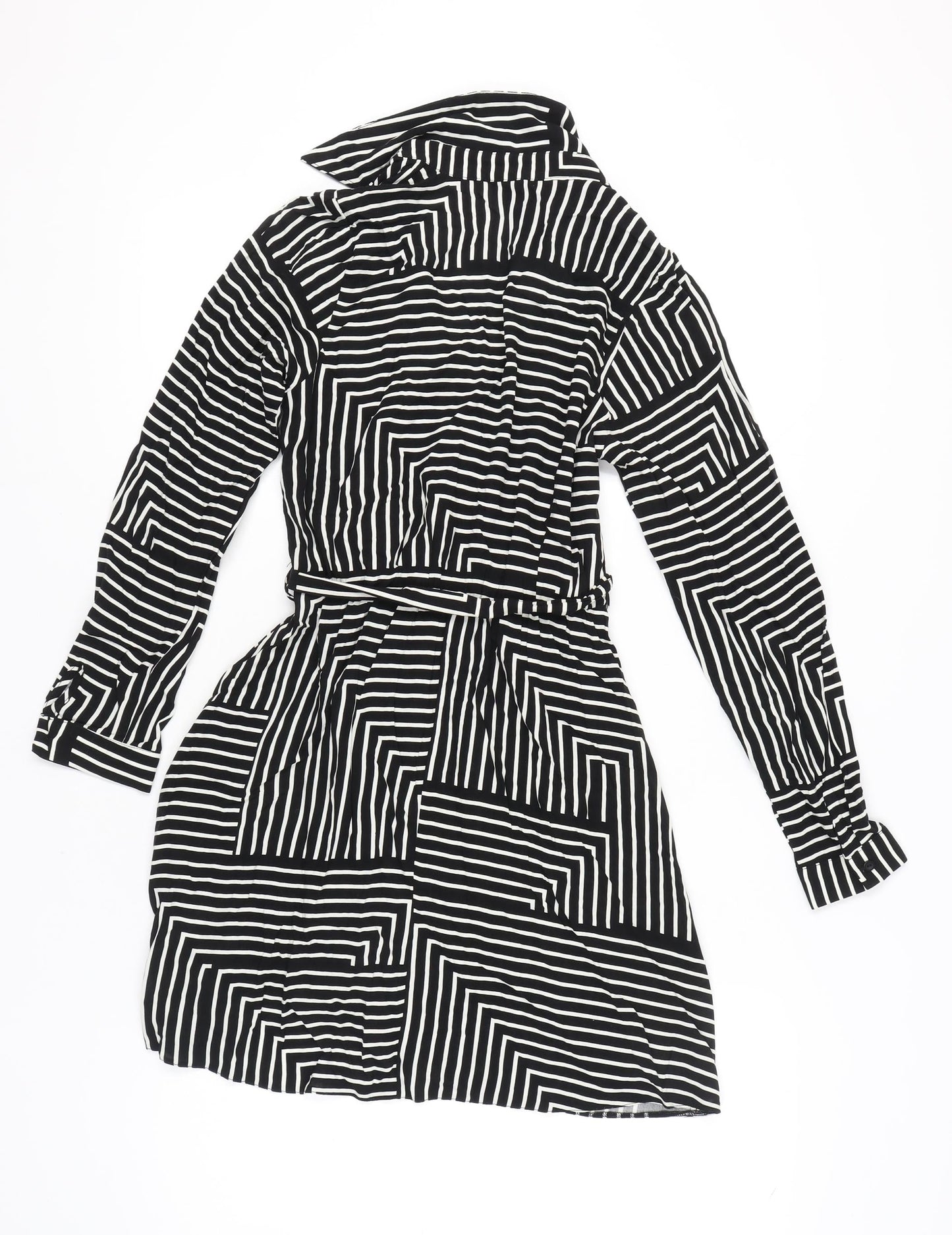 New Look Women's Black Striped Wrap Dress Size 8