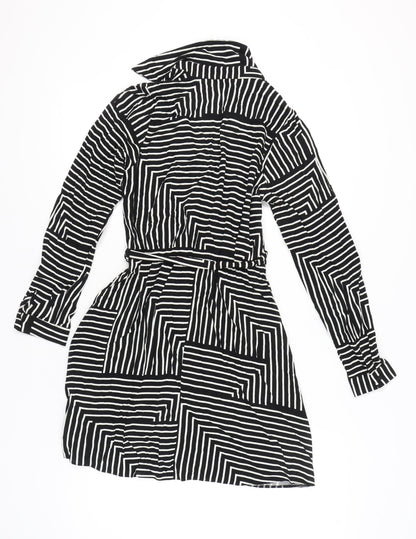 New Look Women's Black Striped Wrap Dress Size 8