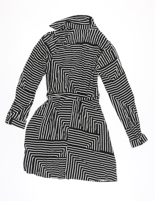 New Look Women's Black Striped Wrap Dress Size 8