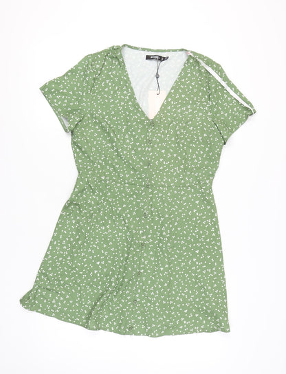 Missguided Women's Green Floral A-Line Dress Size 14