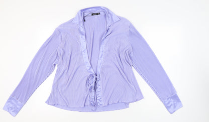 boohoo Women's Purple Collared Open Front Long Sleeve Top - Size 16