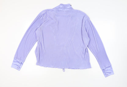 boohoo Women's Purple Collared Open Front Long Sleeve Top - Size 16