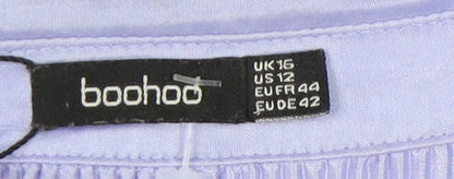 boohoo Women's Purple Collared Open Front Long Sleeve Top - Size 16