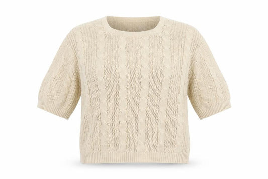 Front view of Falmer Heritage Women's Beige Medium Cable-Knit Jumper