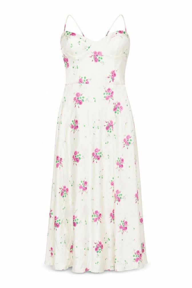 Front view of Zara Women Ivory Floral Slip Dress S Spring Wedding