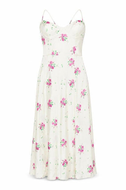 Front view of Zara Women Ivory Floral Slip Dress S Spring Wedding