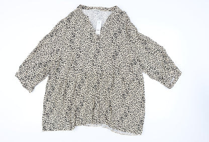 George Women's Black Animal Print V-Neck Top Size 24