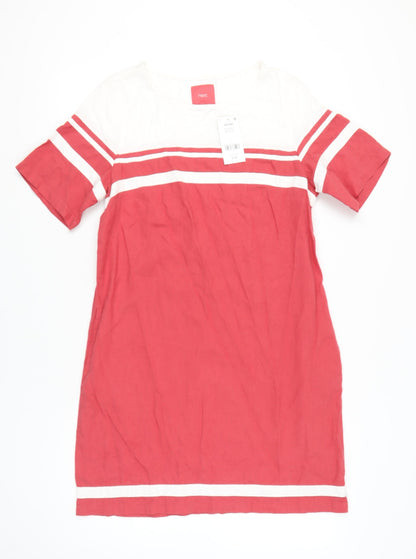 Next Women's Red Striped Linen Dress Size 14