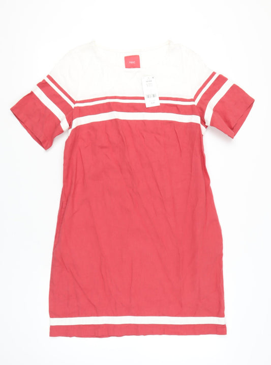 Next Women's Red Striped Linen Dress Size 14