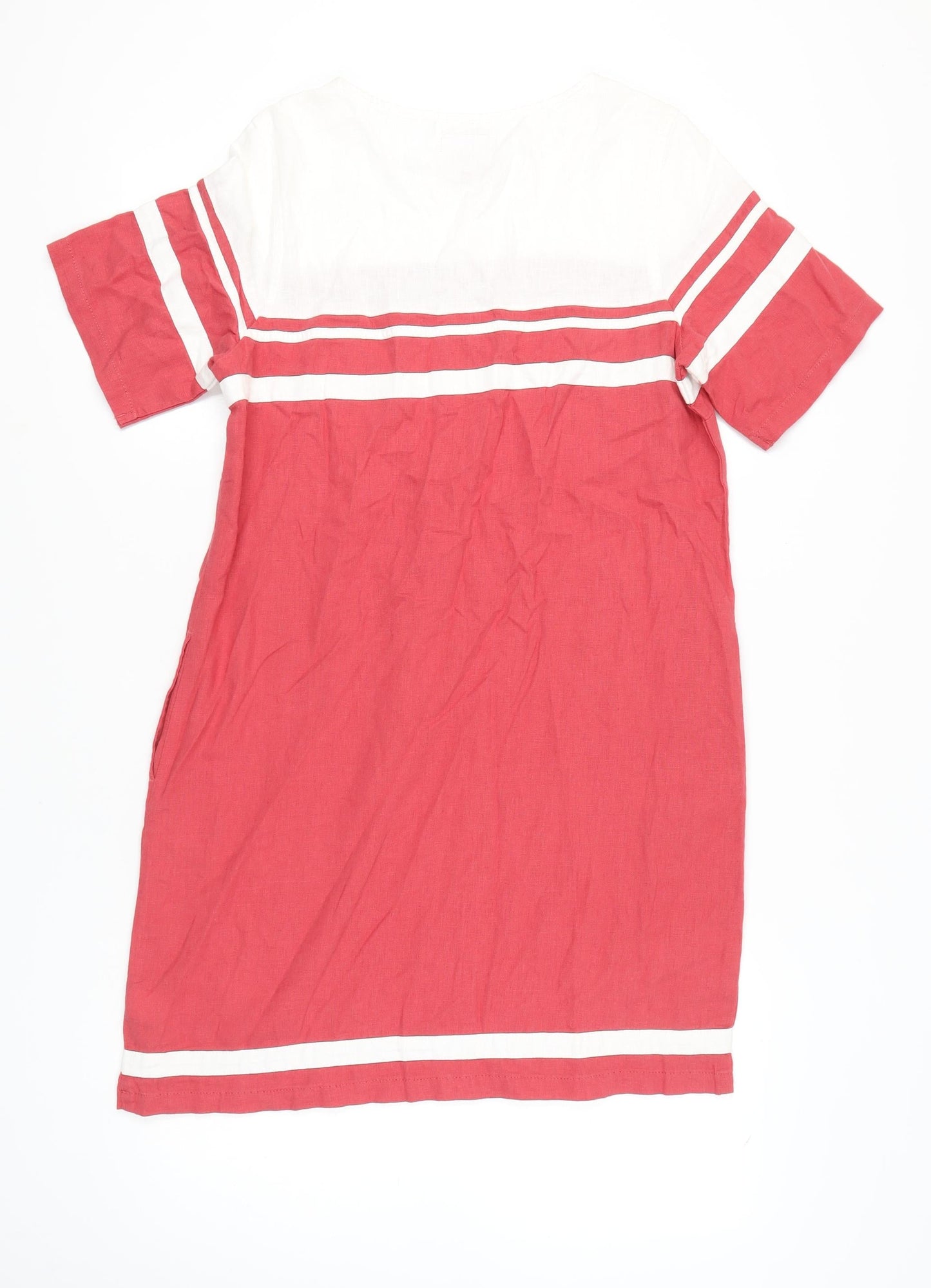 Next Women's Red Striped Linen Dress Size 14