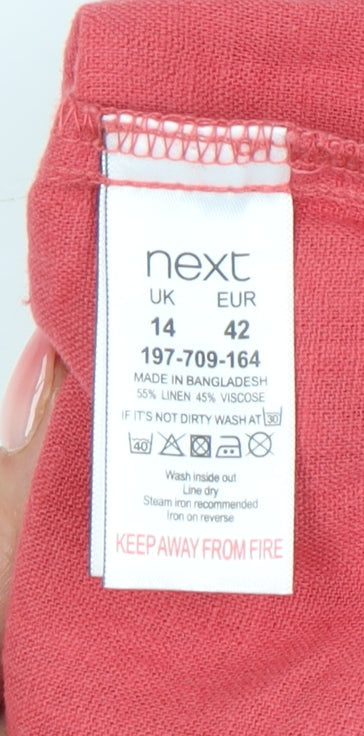 Next Women's Red Striped Linen Dress Size 14