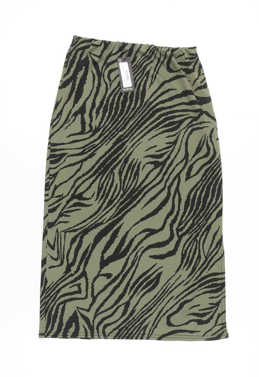 Boohoo Women's Green Animal Print Pencil Skirt