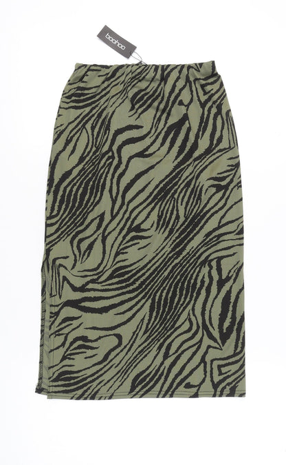 Boohoo Women's Green Animal Print Pencil Skirt