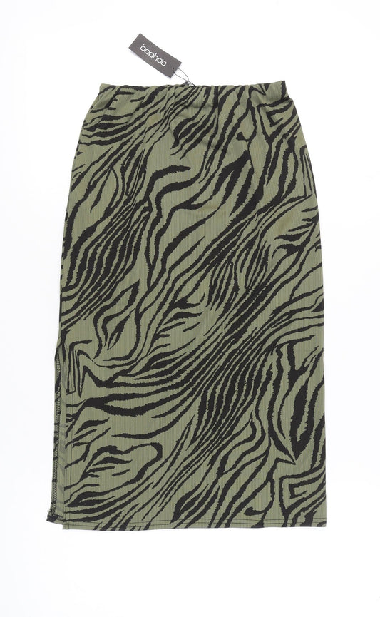 Boohoo Women's Green Animal Print Pencil Skirt