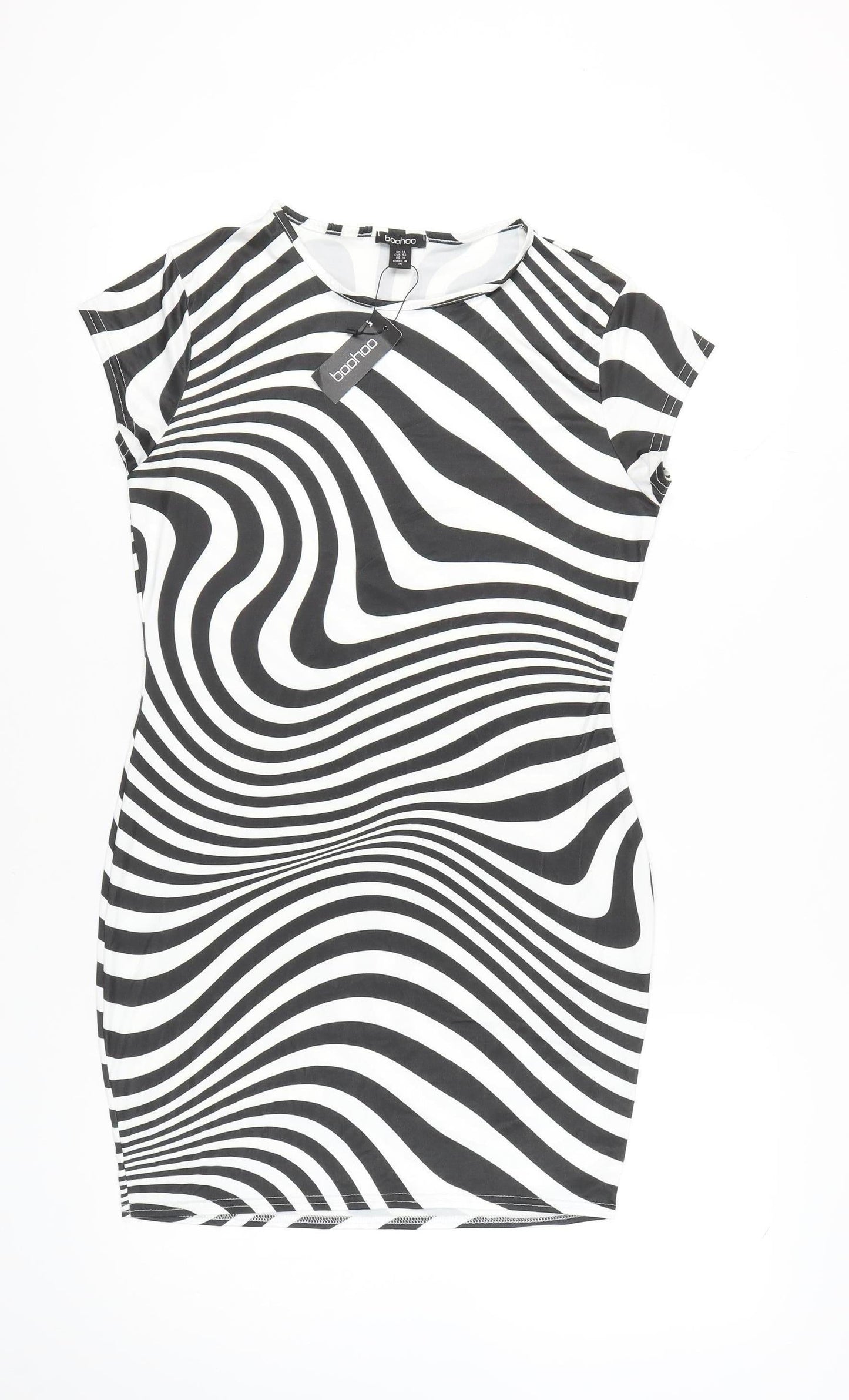 boohoo Women's Black & White Striped Bodycon Dress Size 14