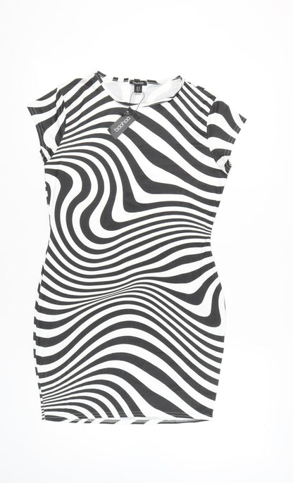 boohoo Women's Black & White Striped Bodycon Dress Size 14