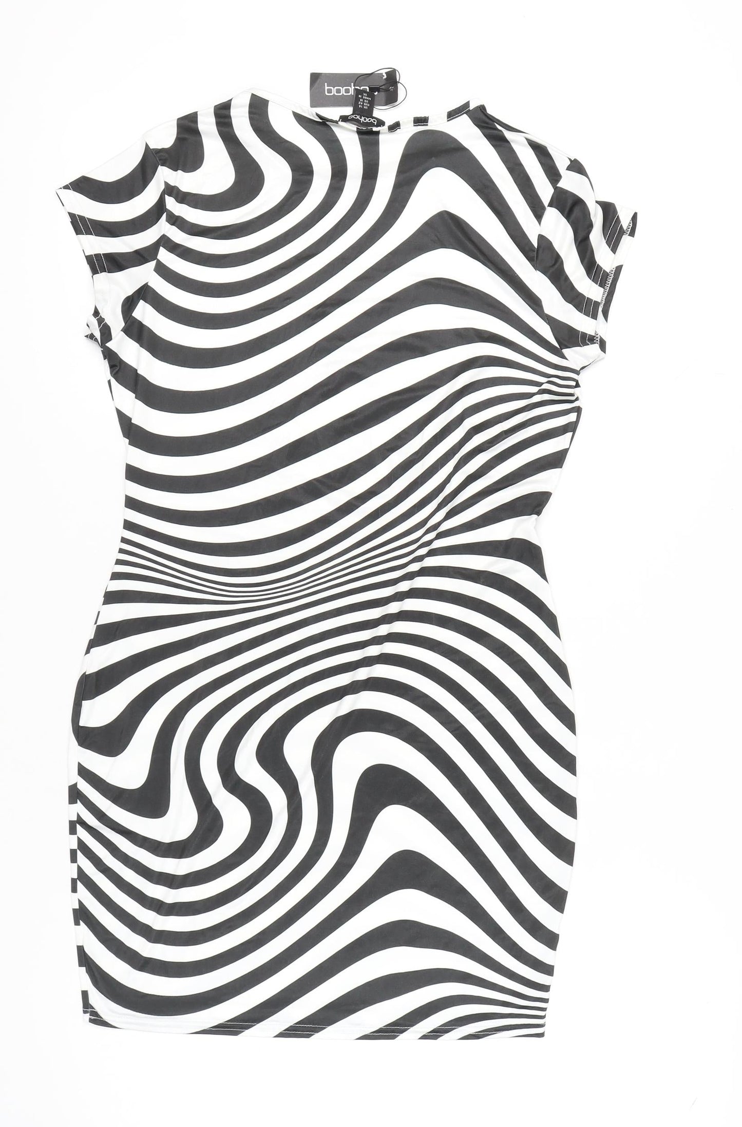 boohoo Women's Black & White Striped Bodycon Dress Size 14
