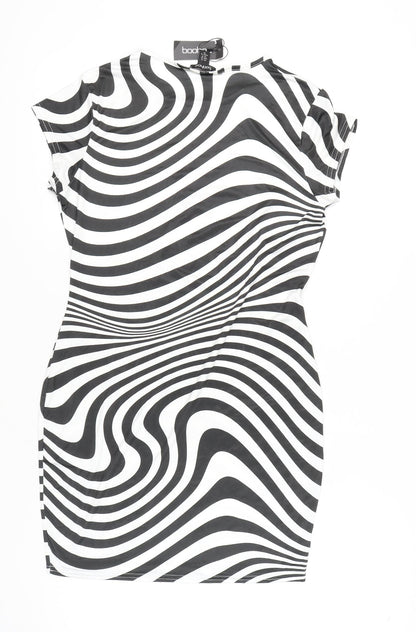 boohoo Women's Black & White Striped Bodycon Dress Size 14
