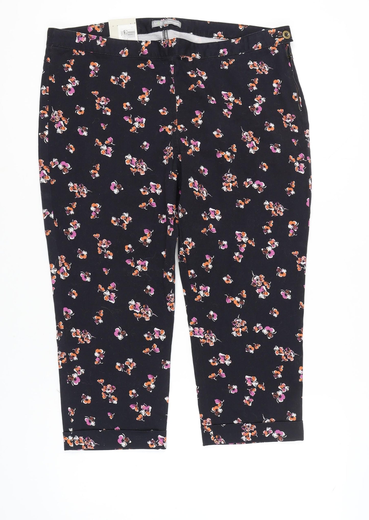 Womens UK Size 20 Marks and Spencer Regular Fit Capri Black Trousers