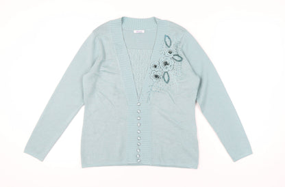 Damart Women's Blue Cardigan, V-Neck, Size L