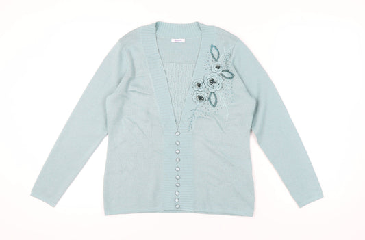 Damart Women's Blue Cardigan, V-Neck, Size L