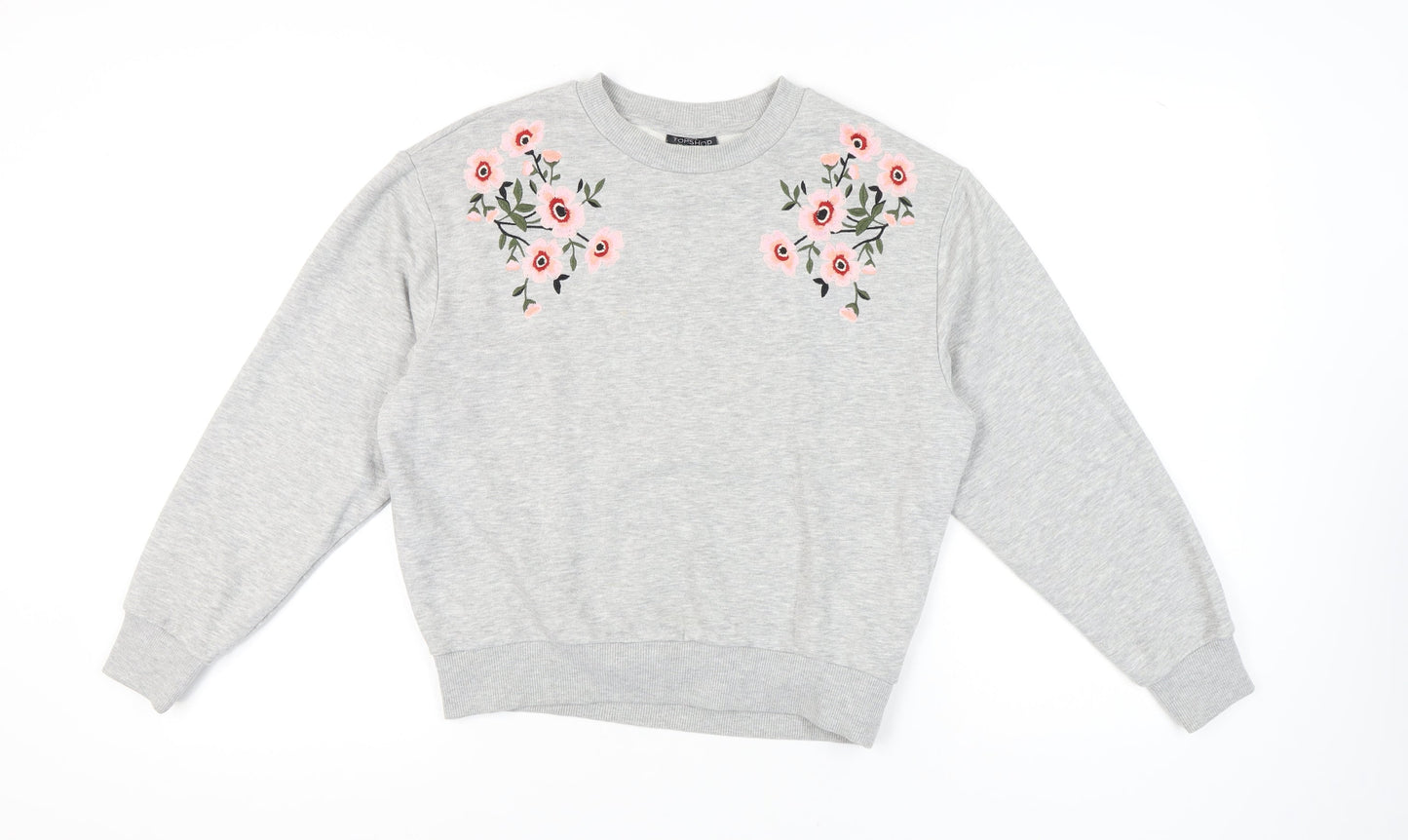Topshop Women's Grey Embroidered Pullover Sweatshirt Size 4