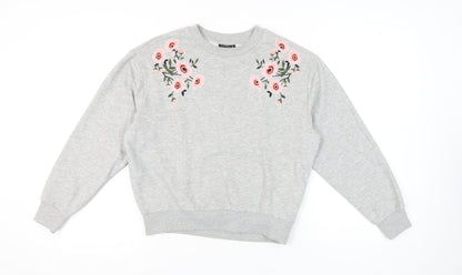 Topshop Women's Grey Embroidered Pullover Sweatshirt Size 4