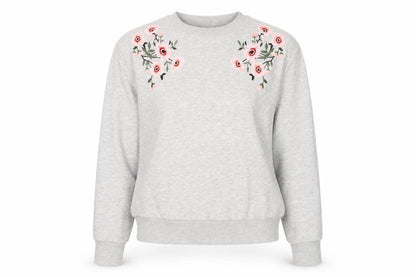 Topshop Women's Grey Embroidered Pullover Sweatshirt Size 4