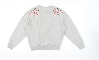 Topshop Women's Grey Embroidered Pullover Sweatshirt Size 4