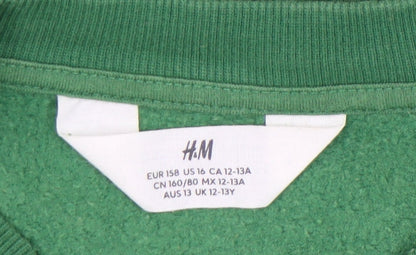 H&M Girls Green Graphic Sweatshirt, Size 12-13Y Pullover