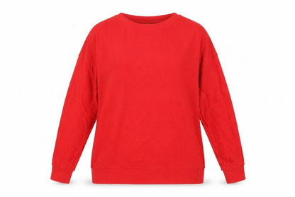Front view of Red unisex sweatshirt, size L, casual cotton crew neck
