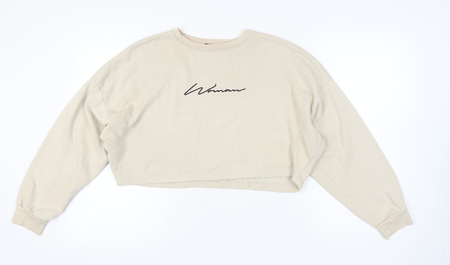 Boohoo Women Beige Pullover Sweatshirt L