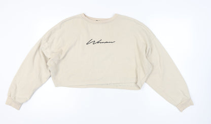 Boohoo Women Beige Pullover Sweatshirt L