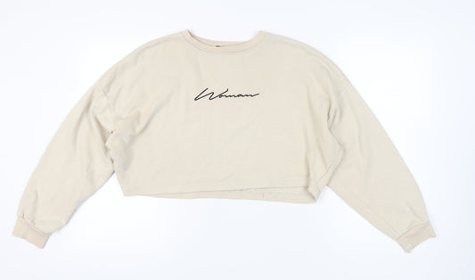 Boohoo Women Beige Pullover Sweatshirt L