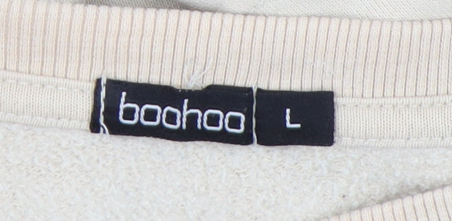 Boohoo Women Beige Pullover Sweatshirt L