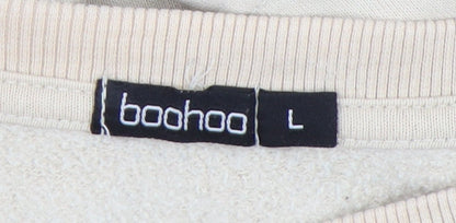 Boohoo Women Beige Pullover Sweatshirt L