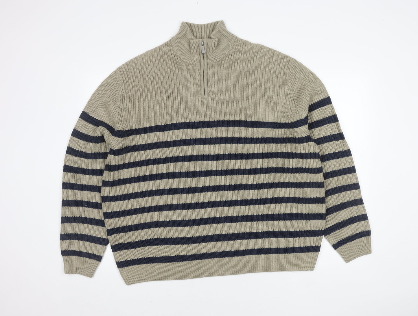 ASOS DESIGN Men's Beige Striped Full Zip Jumper L