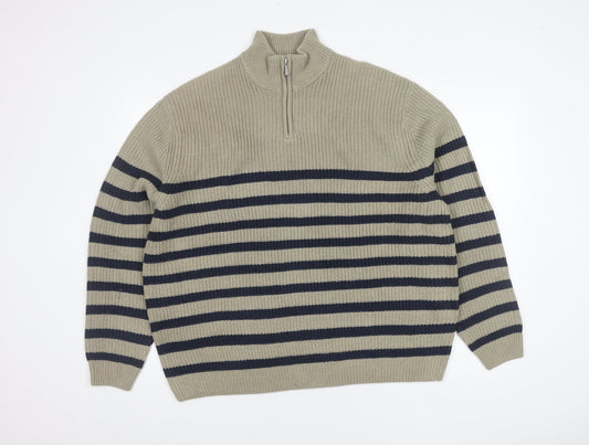 ASOS DESIGN Men's Beige Striped Full Zip Jumper L