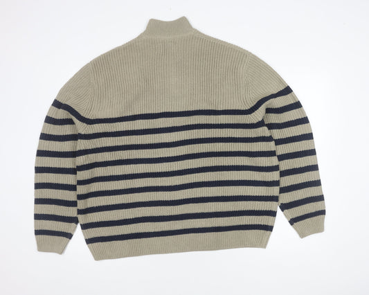 ASOS DESIGN Men's Beige Striped Full Zip Jumper L