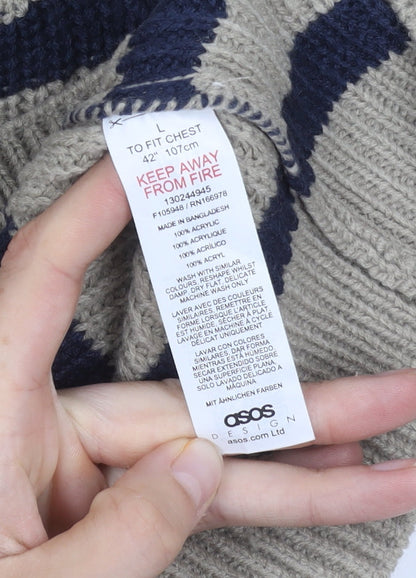 ASOS DESIGN Men's Beige Striped Full Zip Jumper L