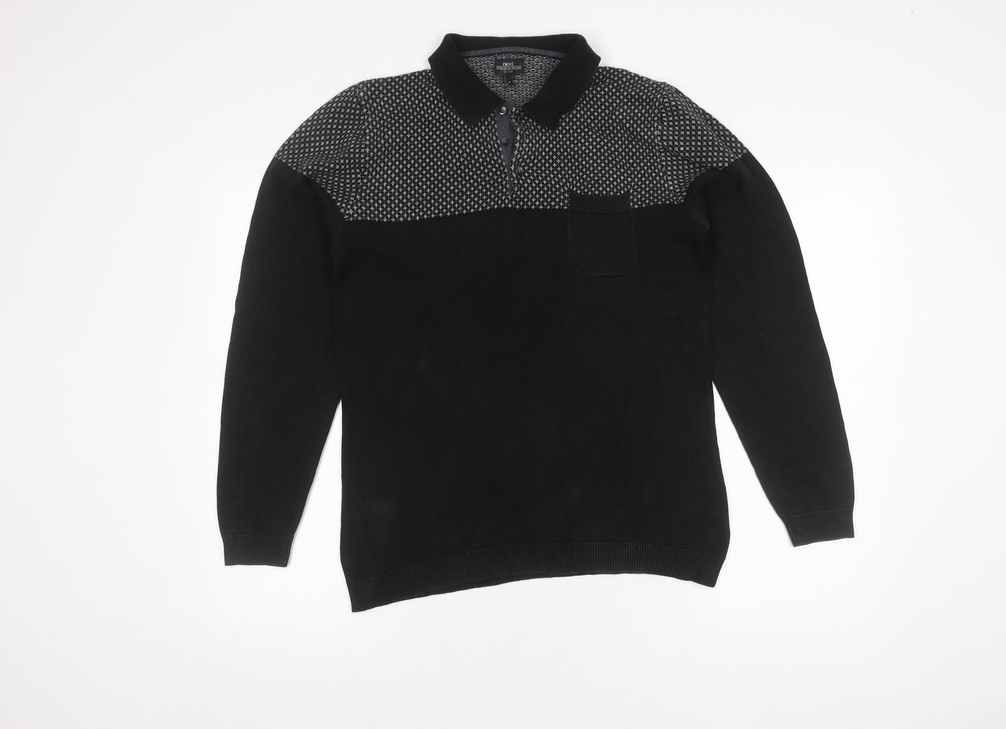 Next Men's Black Pullover Jumper, Medium Size, Collared Neckline